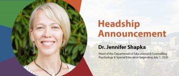 Dr. Jennifer Shapka Appointed Head of ECPS